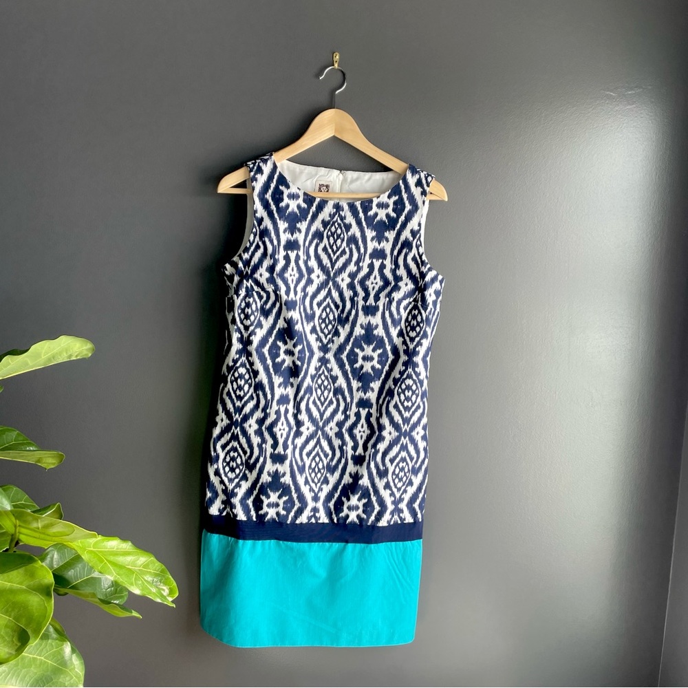 Anne Klein Sleeveless Dress in Navy Blue and White Women Size 6